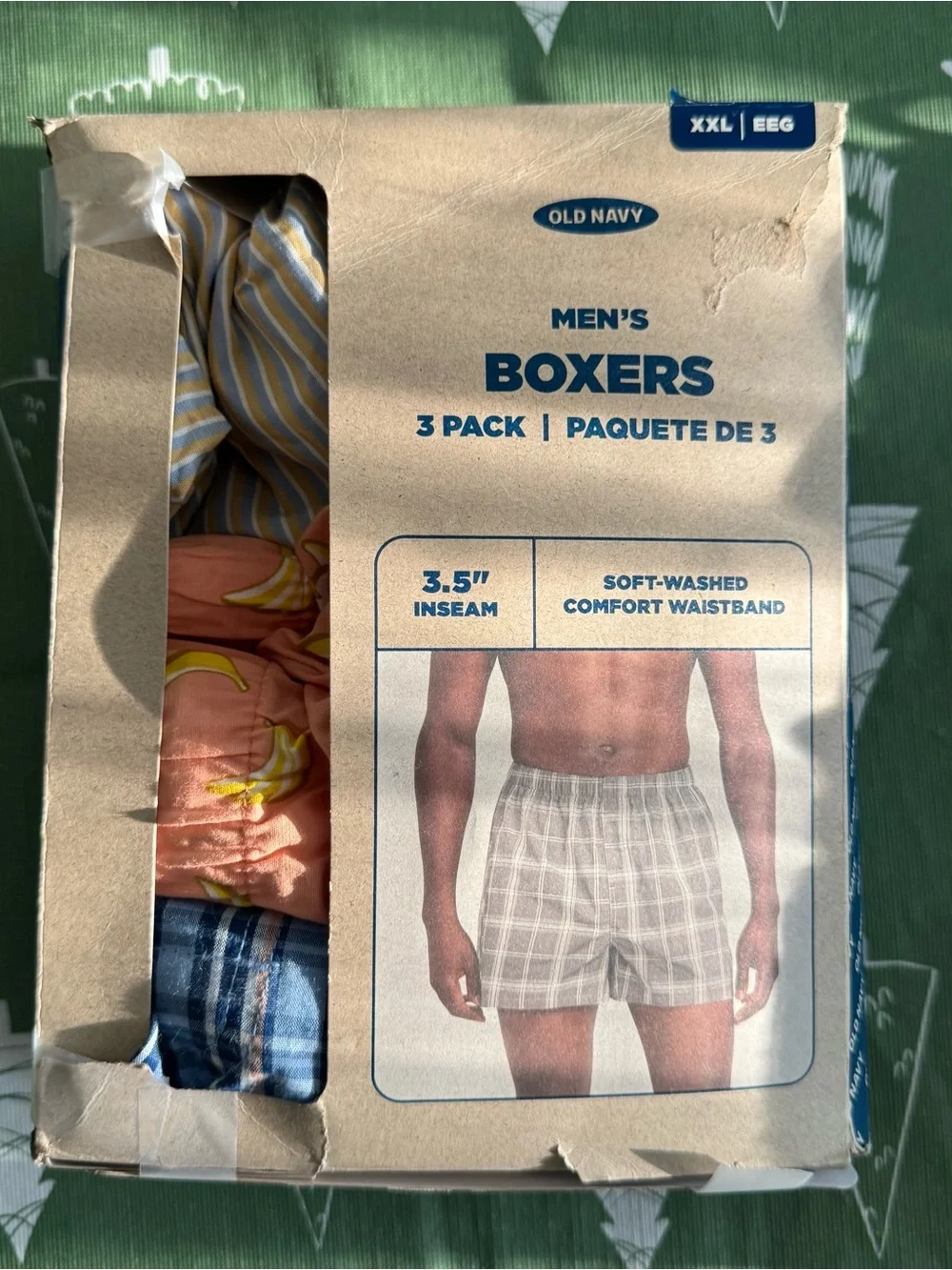 Old Navy Men's 3 Pack Cotton Poplin Boxer Shorts XXL 44-46 Banana Plaid Stripe